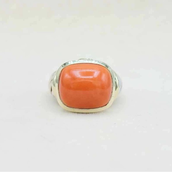 David Yurman Large Noblesse Ring With Red Coral And Gold - Picture 4 of 10